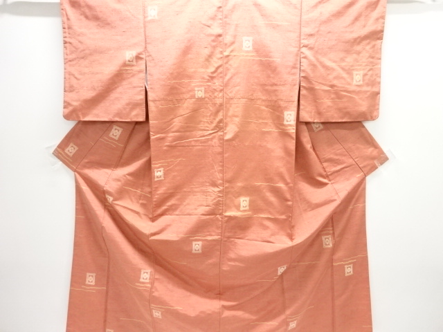 JAPANESE KIMONO / ANTIQUE ABSTRACT PATTERN WOVEN TSUMUGI KIMONO